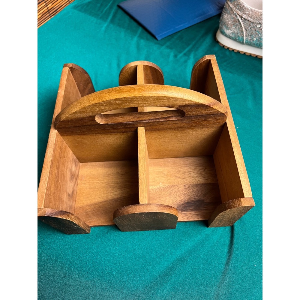Kalmar Home Solid Acacia Wood Coffee Mug Caddy 4 Cup Holder Carrier with Handle